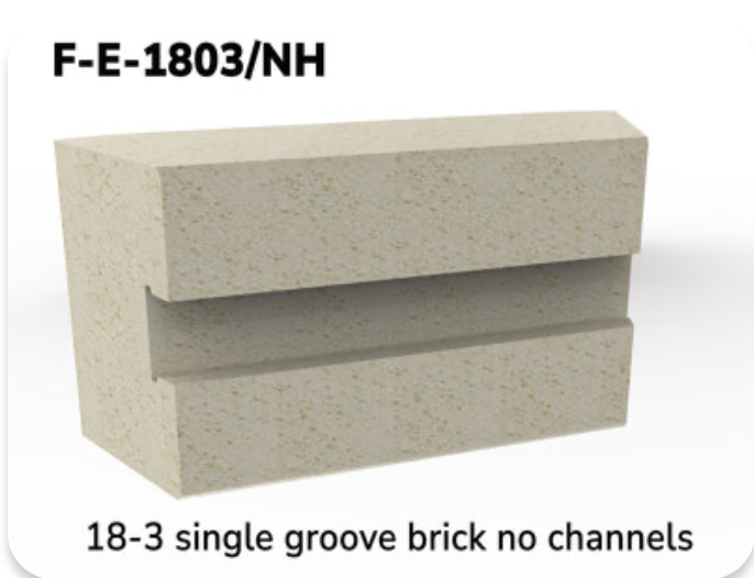 This brick is used as a channel/side brick. This brick is for all Easy-Fire e18S-3 & e18T-3 and Jupiter J18-3, JD18X-3, J18-3, J18X-3 and Liberty-Belle LB18-3 kiln. 3" Brick Kilns without Element Channels- The unit includes one 3" Brick with one groove but no Element Channels