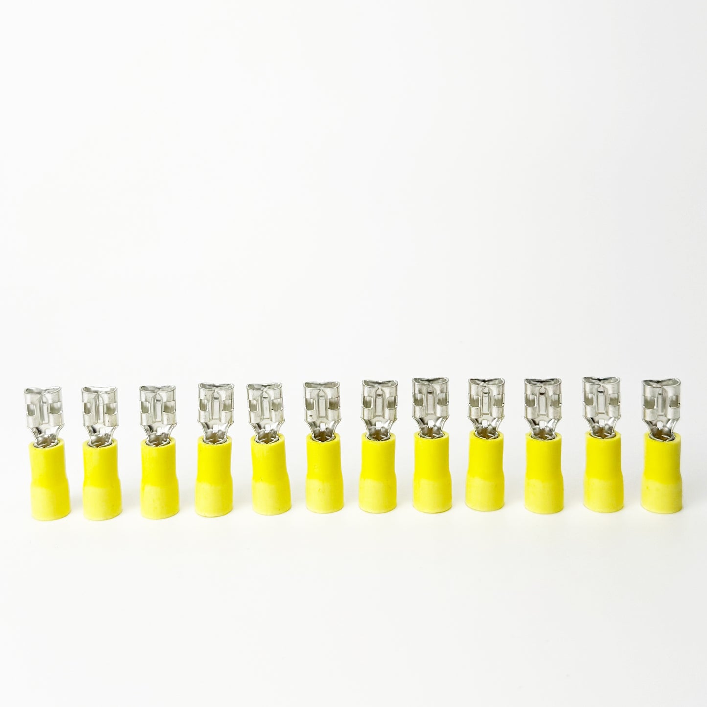 Female spade connectors commonly used on kilns where feeder wires connect to the relays. Set of eight is enough for 3 section kilns 