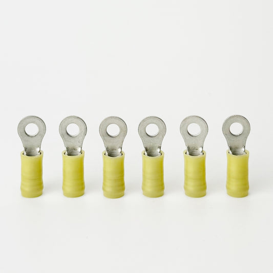Ring connectors commonly used on kilns where feeder wires connect to the terminal strip. Set of six is enough for 3 section kilns