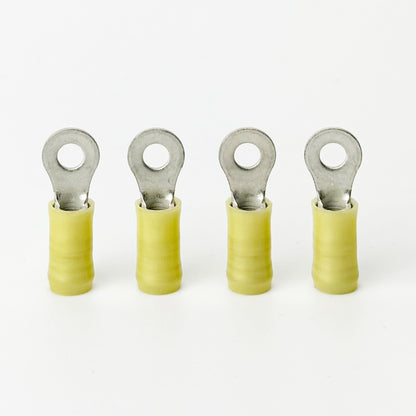 Ring connectors commonly used on Skutt kilns where feeder wires connect to the terminal strip. Set of four is enough for 2 section kilns.