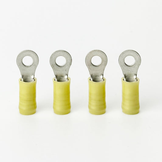 Ring connectors commonly used on Skutt kilns where feeder wires connect to the terminal strip. Set of four is enough for 2 section kilns.