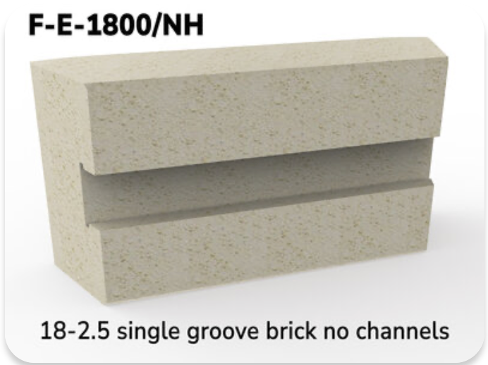 This brick is used as a channel/side brick. This brick is for Easy-Fire e18S & e18T, J18, J18X, JD18, JD18X, and Liberty-Belle LB18 Kilns. 2-1/2" Brick without Element Channels- The unit includes one 2-1/2" Brick with one groove but no Element Channels