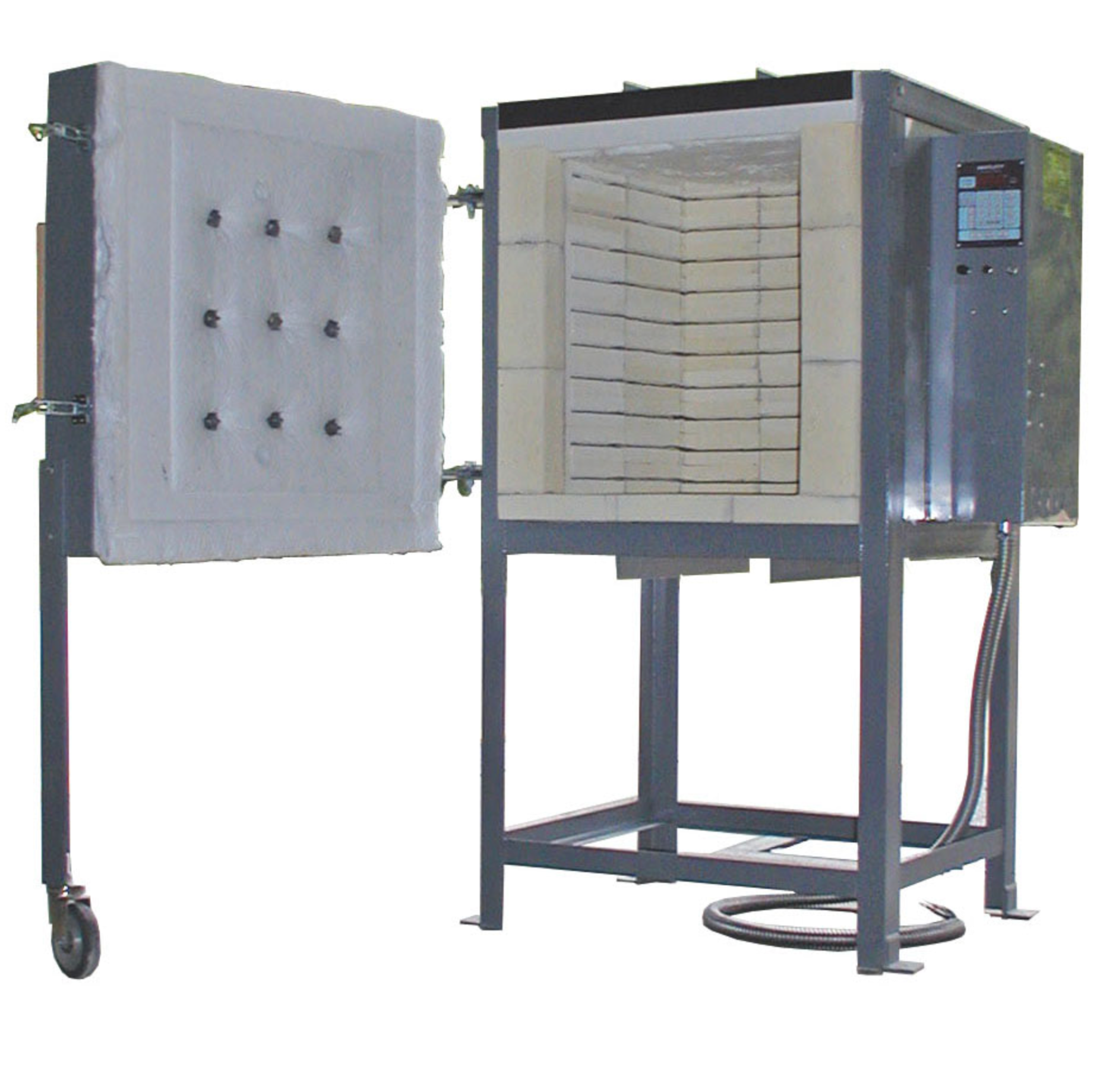 Olympic Kilns Front Loading Production Kilns are designed for large capacity production models and come equipped with a pilot light, welded heavy angle iron frame, stainless steel jacket.