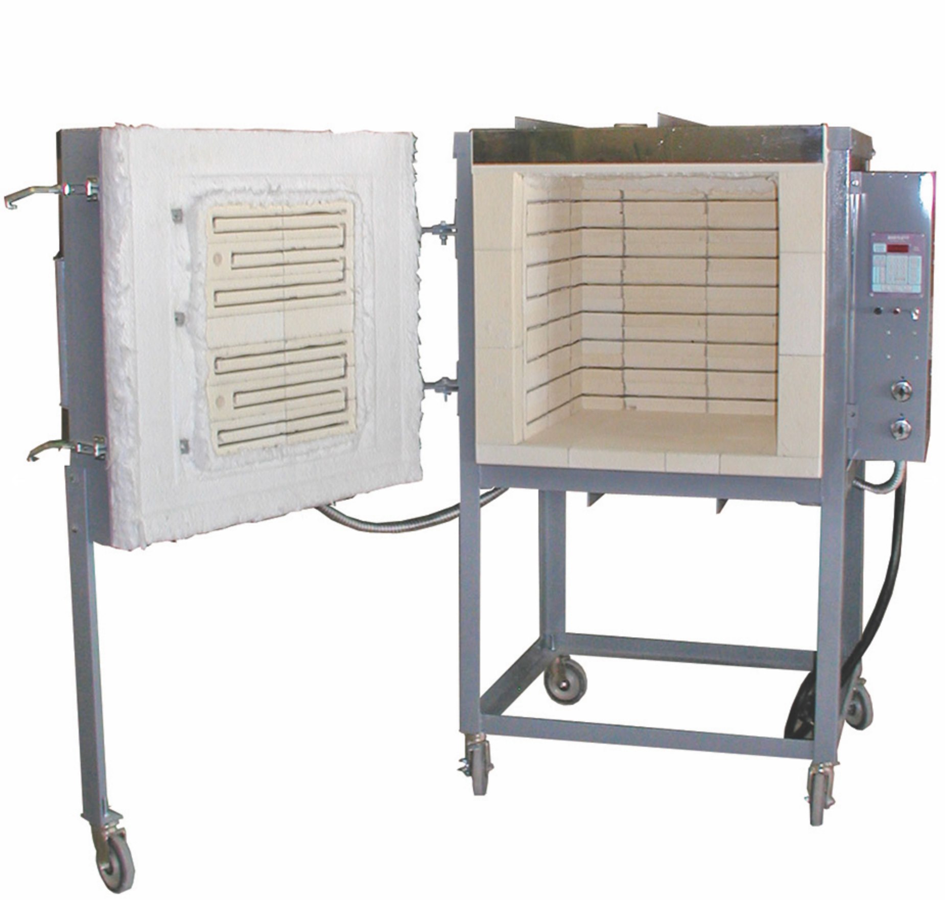 Olympic Kilns Front Loading Production Kilns are designed for large capacity production models and come equipped with a pilot light, welded heavy angle iron frame, stainless steel jacket.