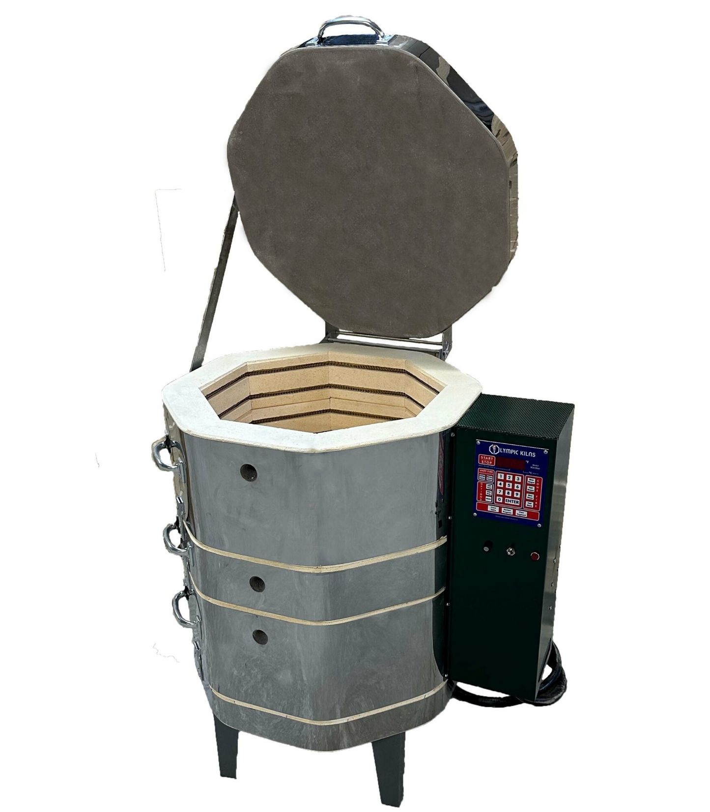 Olympic Kilns Medallion Series (MAS) are designed to save money with a green control box! All models are designed for high-fire Cone 10 and have 3" brick for energy consummation and efficiency.