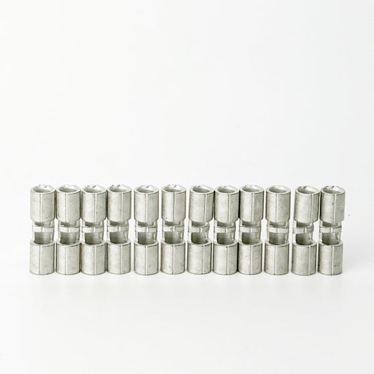 utt connectors commonly used on Skutt kilns where the element wire connects to the feeder wire feeder with a crimp connection. Set of twelve is enough for 3 section kilns.