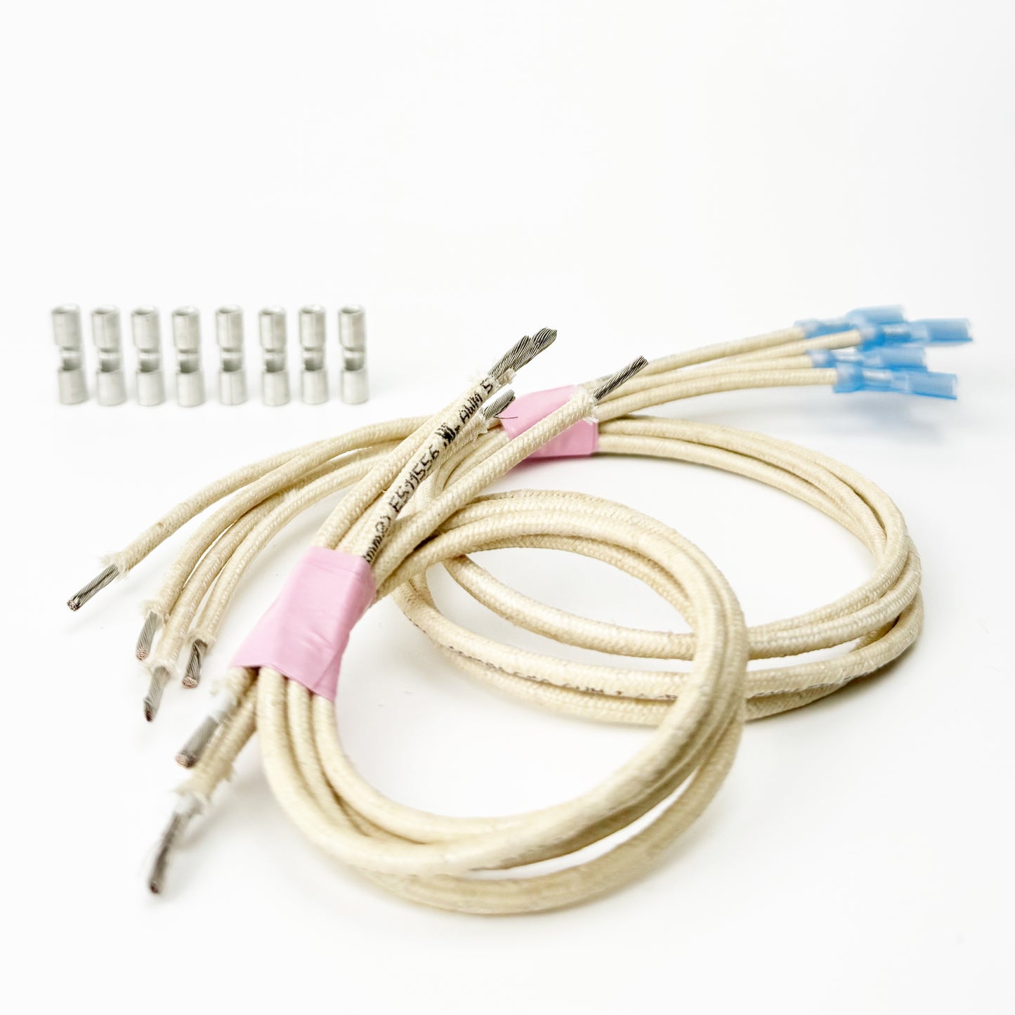 Feeder wring harness for Skutt kilns KM 1018/1218, including high-temperature wire, butt connectors, jump wires, and main wires with tab connectors.